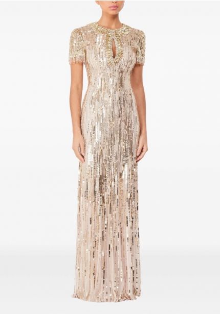 Embellished Short Sleeve Evening Gown