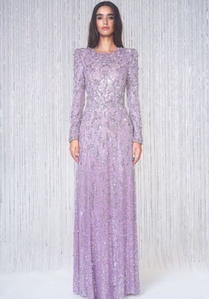 Embellished Long Sleeve Gown