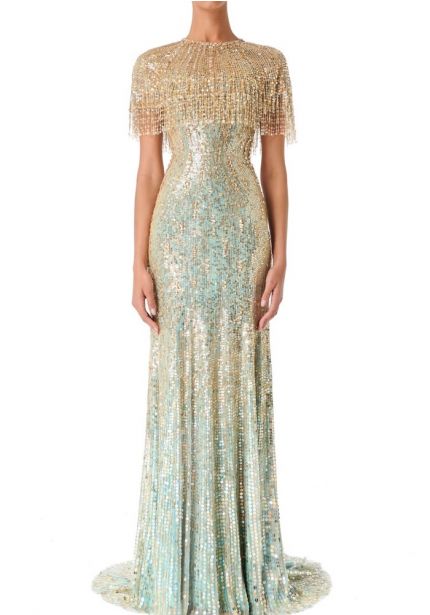 Embellished Strapless Evening Gown