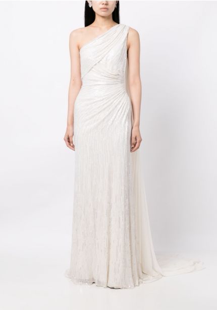 Draped Beaded Chiffon Wedding Dress