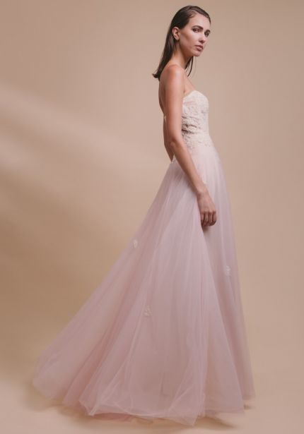 Beaded Strapless Tulle Gown