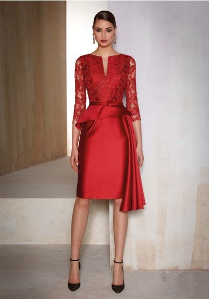 Embroidered Satin Short Dress