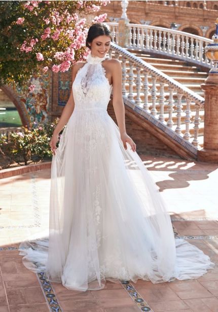 Floral Lace Wedding Dress With Keyhole Back