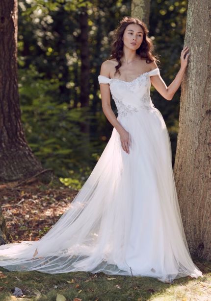 Beaded Off-Shoulder Tulle Wedding Dress