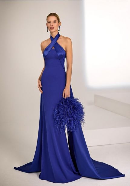 Halter Neck Satin Crepe Gown