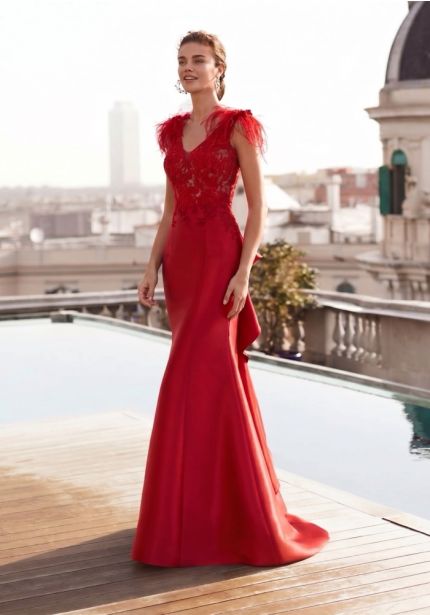 Embroidered Satin Gown