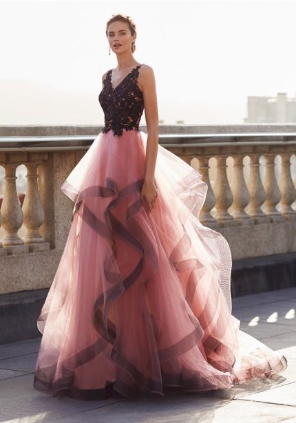 Embroidered Ruffle Gown