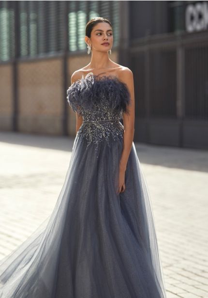 Feather-Detail Tulle Gown