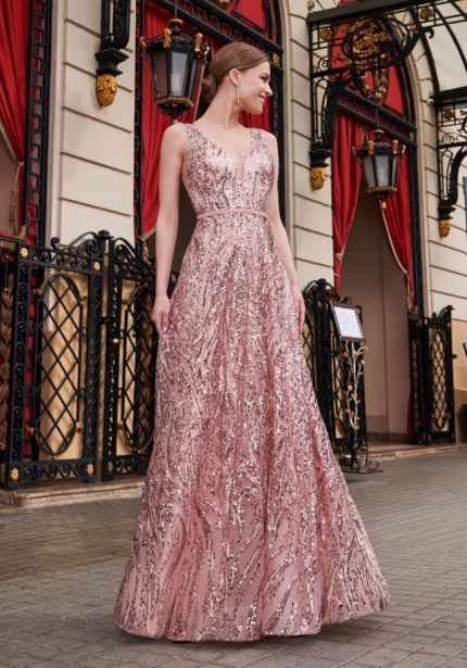 Sequinned Backless Evening Gown