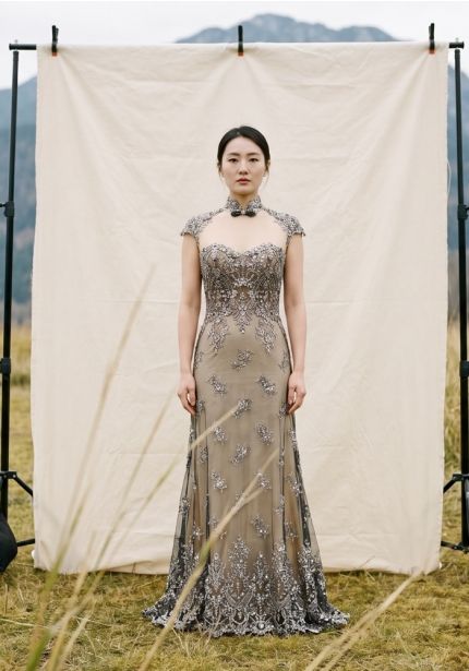 Embellished Silver Cheongsam