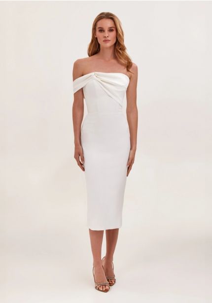 Draped Crepe Midi Dress