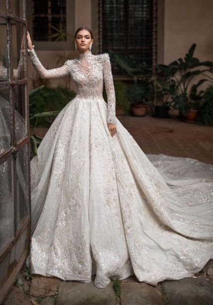 Embellished Long Sleeve Wedding Dress