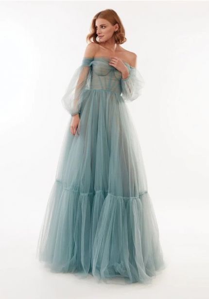 Draped Tulle Gown