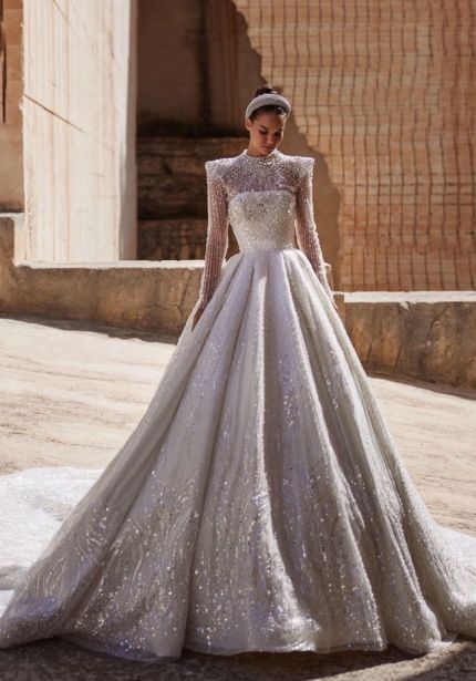 Heavily Beaded Princess Wedding Dress