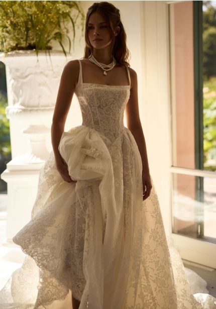 Basque Waist Lace Wedding Dress