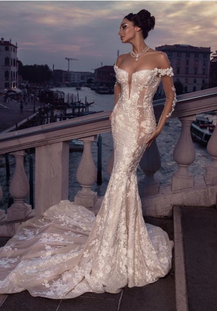 Beaded Long Sleeve Mermaid Wedding Dress