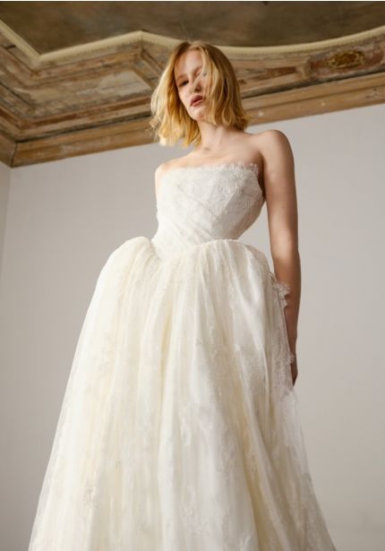 Draped Lace Ball Gown