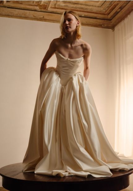 Pleated Satin Wedding Dress