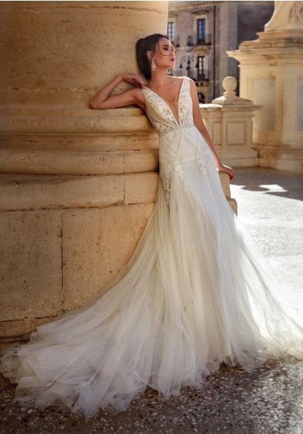 Beaded Wedding Dress With Plunging Back