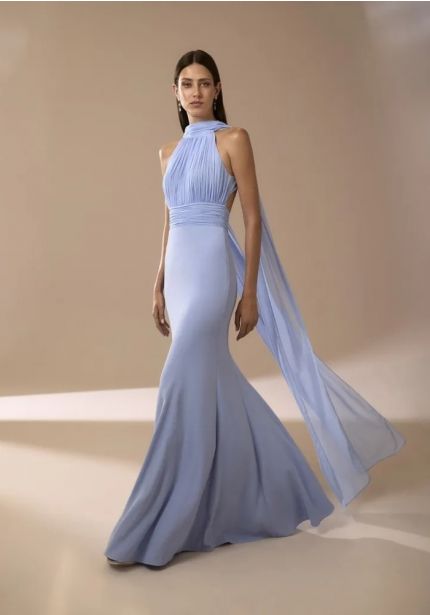 Pleated Crepe Evening Dress