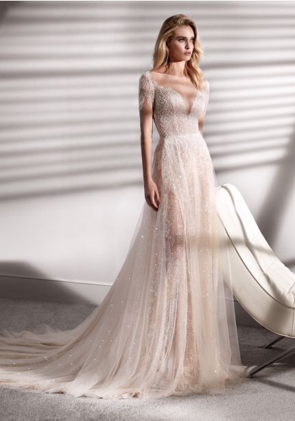 Beaded Tulle Wedding Dress with Sleeves