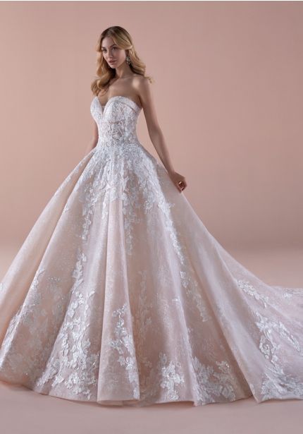 Embroidered Strapless Princess Ball Gown