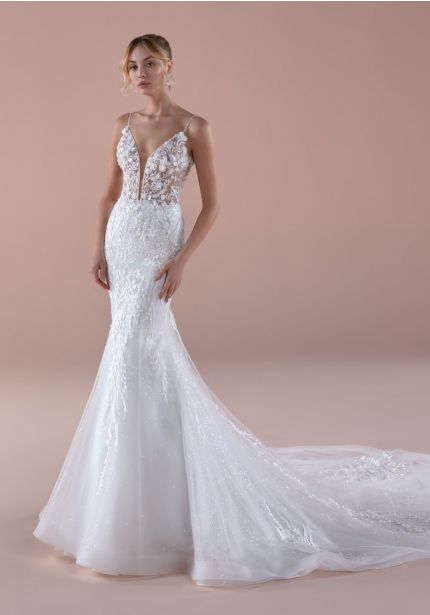 Embroidered Illusion Mermaid Wedding Dress