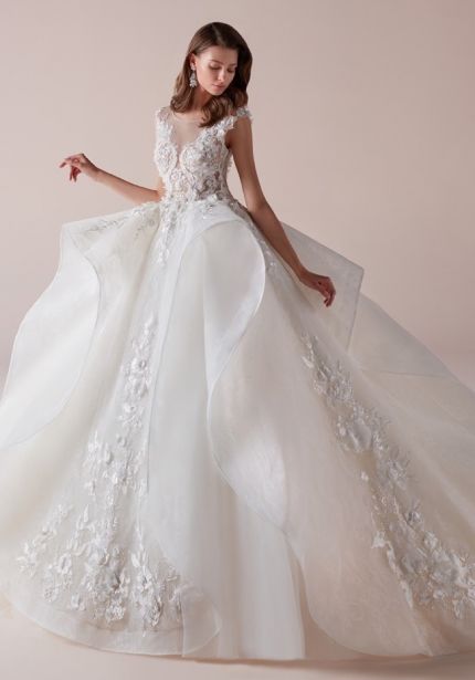 Embroidered Ruffle Wedding Dress