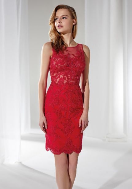 Embroidered Red Cocktail Dress