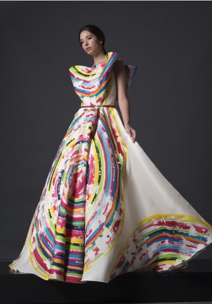 Circular Print Structured Ball Gown