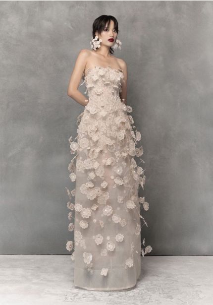 Beaded 3D Floral Lace Gown