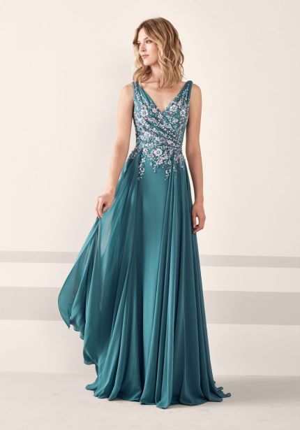Floral Embellished Chiffon Gown