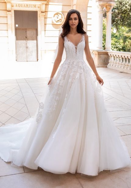 Floral Embroidered Tulle Wedding Dress