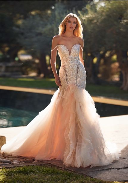 Beaded Ruffle Mermaid Wedding Dress