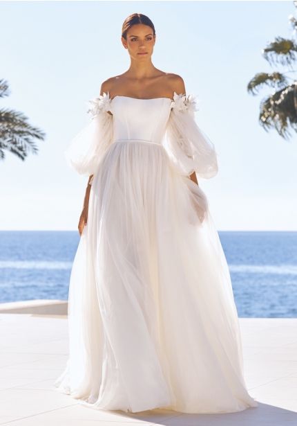 3D Flower Tulle Wedding Dress