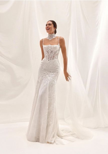 Basque Waist Lace Wedding Dress