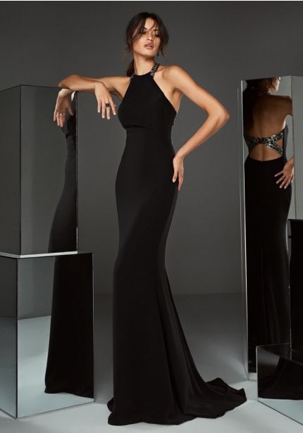 Crepe Gown with Keyhole Back