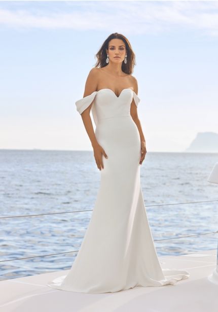 Sheer Back Crepe Wedding Dress