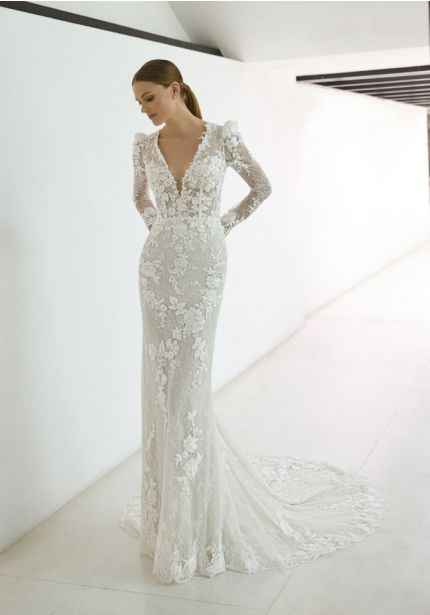 Embroidered Long Sleeve Wedding Dress