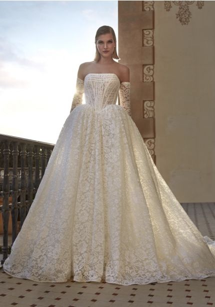 Embroidered Strapless Ball Gown