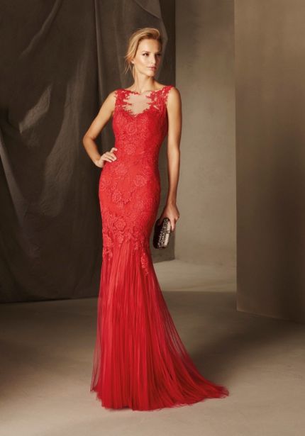 Embroidered Red Evening Dress with Open Back