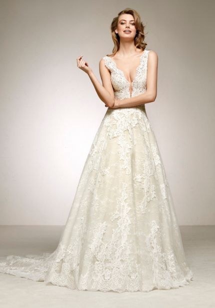 V-Neck Lace Ball Gown
