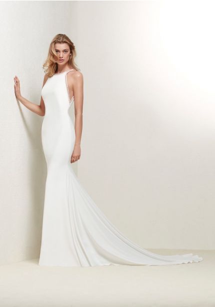 Beaded Crepe Dress With Open Back