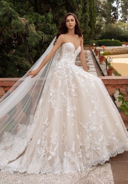 Embroidered Strapless Wedding Dress