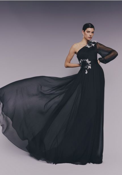 One-Shoulder Chiffon Gown