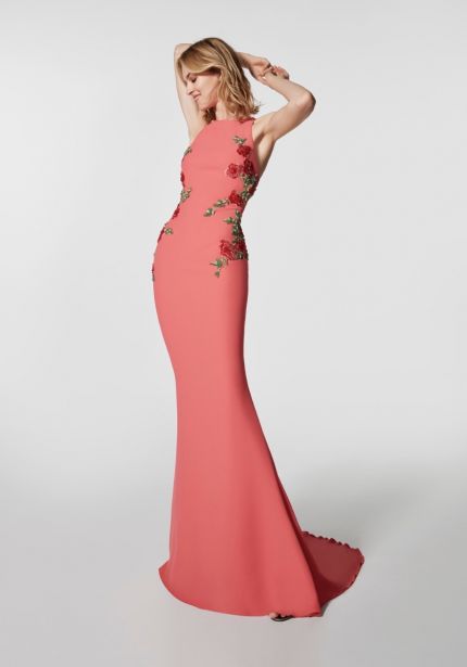 Embellished Flowers Crepe Gown