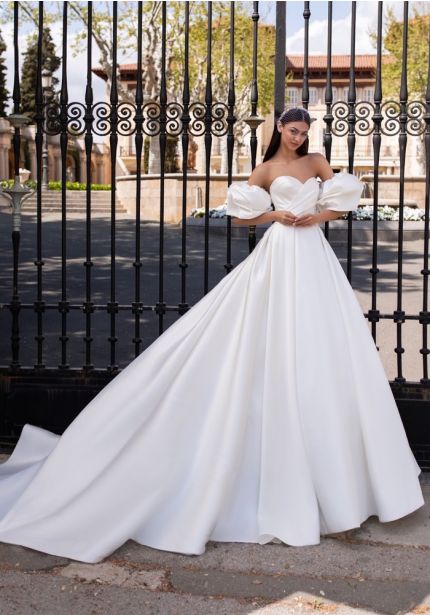 Mikado Ball Gown with Puff Sleeves