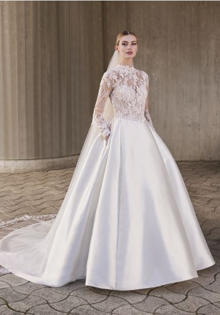 Embroidered Keyhole Back Wedding Dress