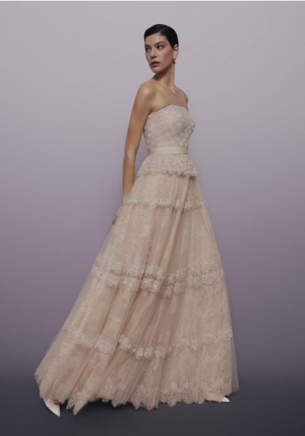 Embroidered Strapless Gown