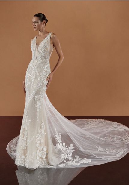 Embellished Sheer Back Wedding Dress